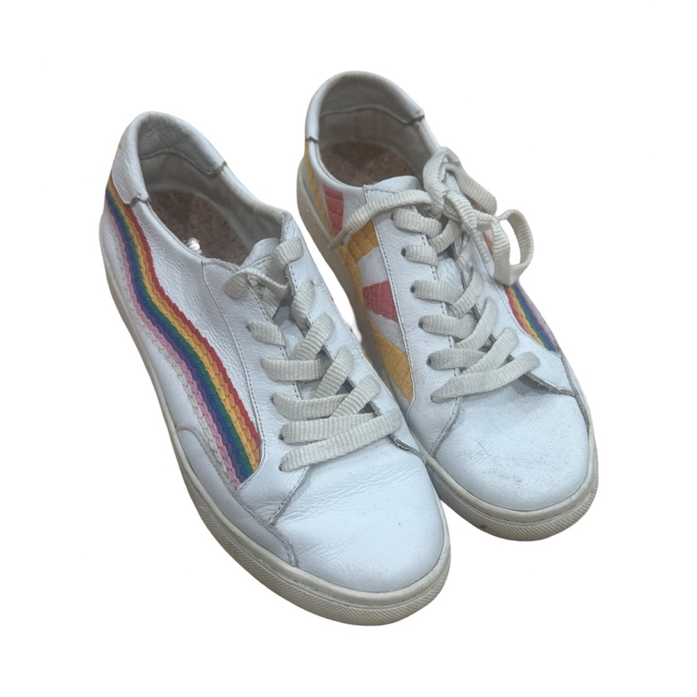 Soludos White Sneakers with Rainbow Stripes